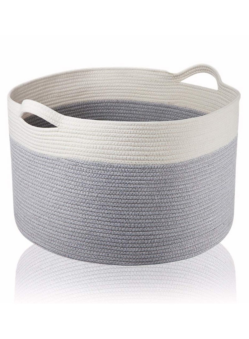 XXXLarge Cotton Rope Basket Woven Rope Laundry Basket Blanket Basket Laundry Hamper with Handles Decorative Basket Comforter Cushions Storage for Storage Toys Throws Pillows Towels Light Grey