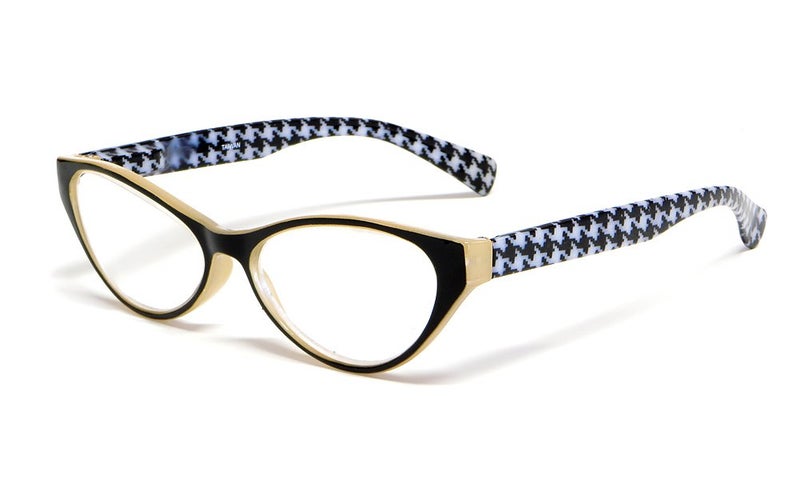 Calabria Emily Women's Reading Glasses – Vintage Cat Eye Frames with Spring Hinge | Single Powered Lenses | Stylish Eyewear for Everyday Use | Magnification Strength +3.50 | Tan with Black & White - Image 1