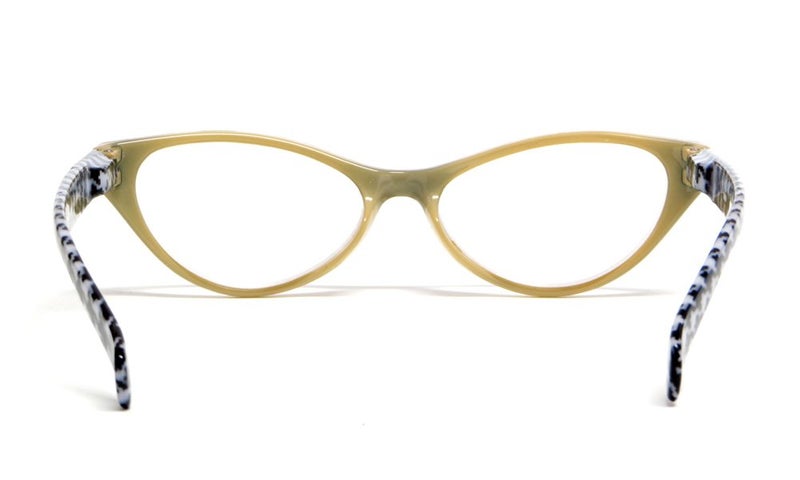 Calabria Emily Women's Reading Glasses – Vintage Cat Eye Frames with Spring Hinge | Single Powered Lenses | Stylish Eyewear for Everyday Use | Magnification Strength +3.50 | Tan with Black & White - Image 3