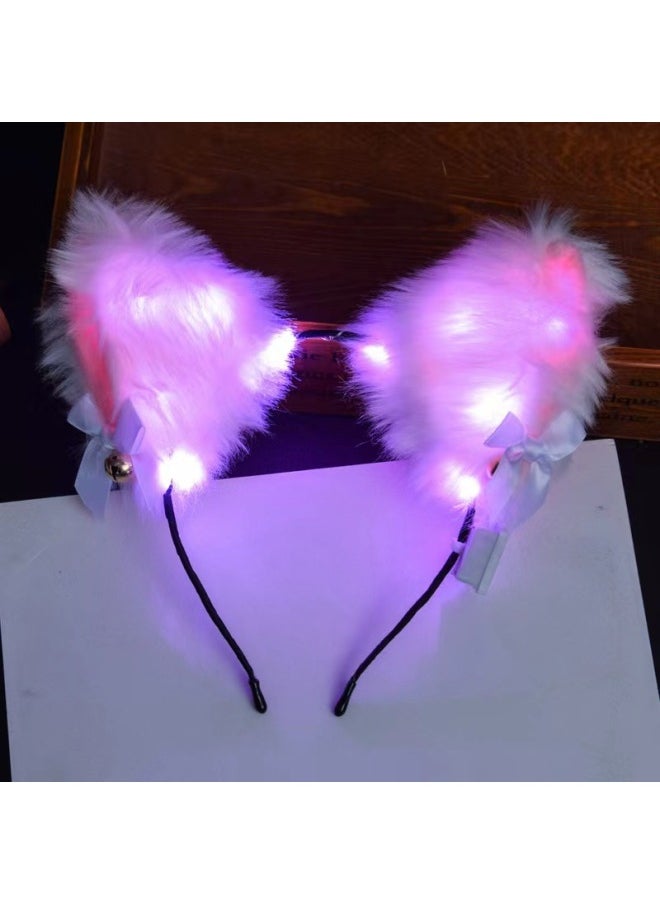 Generic Bar Performance Atmosphere Props Luminous Plush Cat Ear Hair Accessories Fox Hairband Night Market Stall Supply Party Accessories-Color:14 Long Hair Rabbit Ears-white Warm Lamp  - Image 5