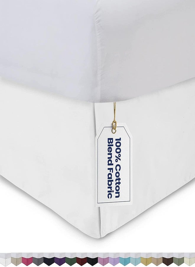 Cotton Delight تنورة سرير بحجم كوين 100% قطن مزيج قماش، تناسب مفصل 1 قطعة تنورة سرير بحجم كوين بطول 12" أبيض سادة - Image 4