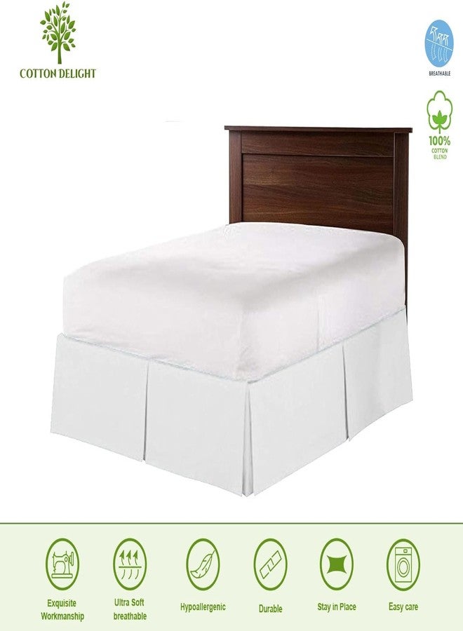 Cotton Delight تنورة سرير بحجم كوين 100% قطن مزيج قماش، تناسب مفصل 1 قطعة تنورة سرير بحجم كوين بطول 12" أبيض سادة - Image 2