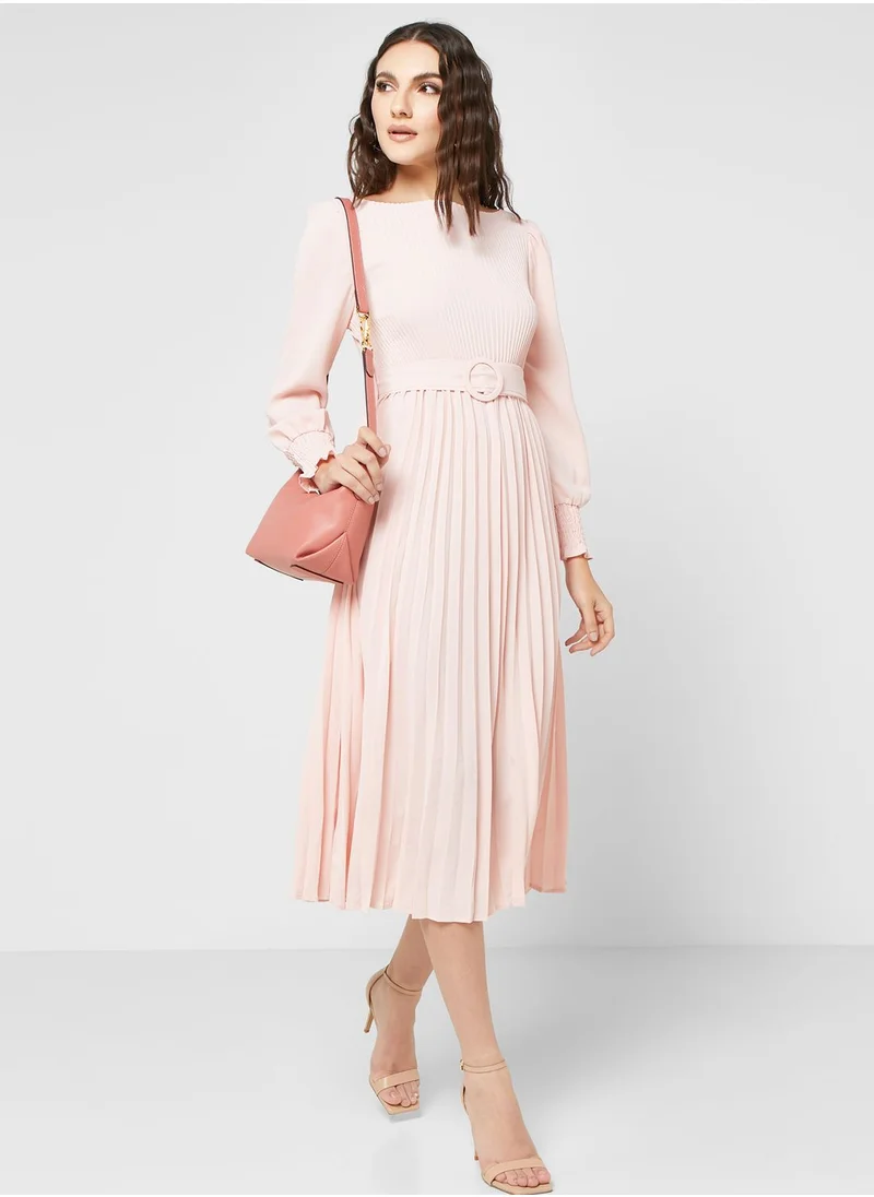 ELLA Belted Pleat Detail Dress