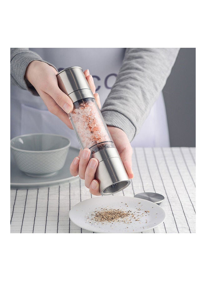 2 In 1 Manual Salt Pepper Mill Herb Spice Grinder Silver/Clear  - Image 4