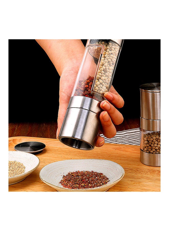 2 In 1 Manual Salt Pepper Mill Herb Spice Grinder Silver/Clear  - Image 3