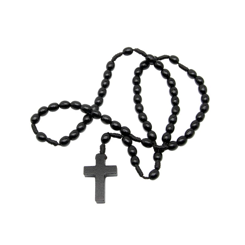 Intercession First Wood Rosary - Made in Brazil (Black - 6/8mm Beads) - Image 2