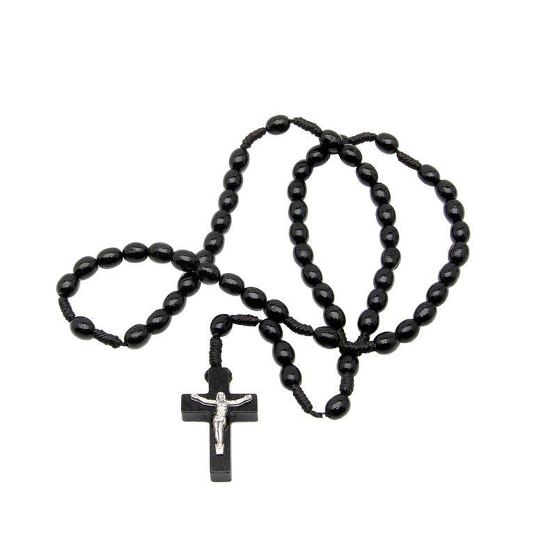Intercession First Wood Rosary - Made in Brazil (Black - 6/8mm Beads) - Image 1