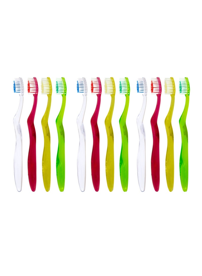 Shield Care Clarity Expert Manual Toothbrush for Sensitive Gums and Strong Teeth, Made with Food Material, Medium Bristles (Red, Green, Yellow, White) 12 Count (Pack of 1) - Image 1