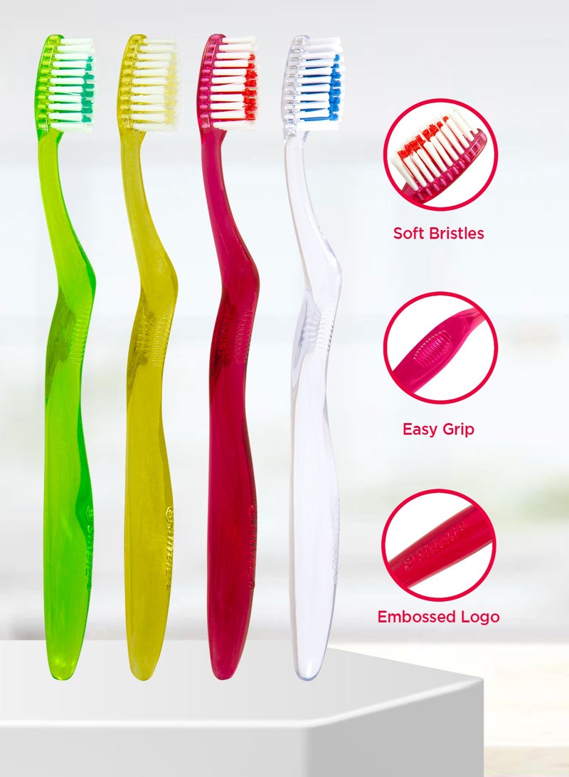 Shield Care Clarity Expert Manual Toothbrush for Sensitive Gums and Strong Teeth, Made with Food Material, Medium Bristles (Red, Green, Yellow, White) 12 Count (Pack of 1) - Image 2