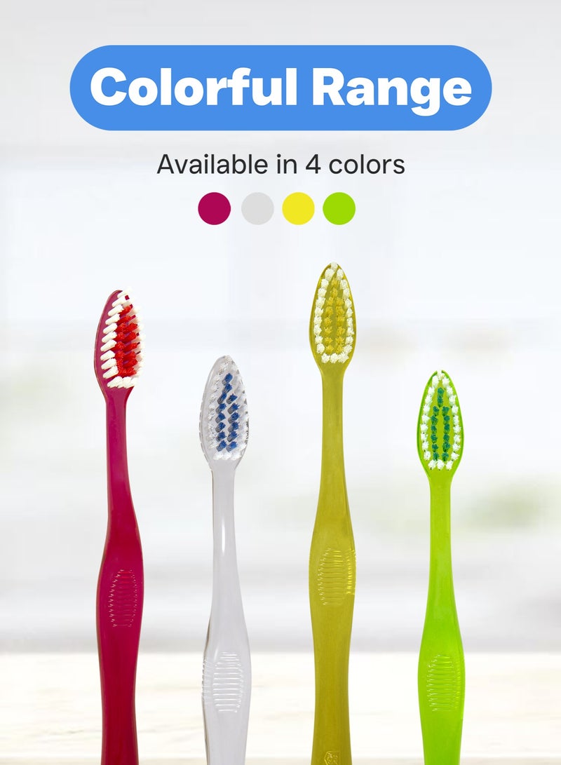Shield Care Clarity Expert Manual Toothbrush for Sensitive Gums and Strong Teeth, Made with Food Material, Medium Bristles (Red, Green, Yellow, White) 12 Count (Pack of 1) - Image 4