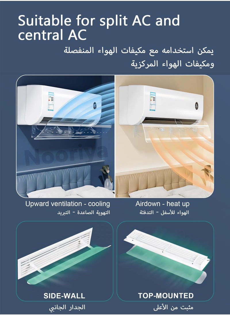 Nooriya ​​AC Deflector for Split and Central Air Conditioners, Adjustable Air Flow Deflector with Anti-Cold Wind Baffle, Tool-Free Installation Fits All AC Sizes, No Drilling Design for Home, Office, Bedroom Use​​  - Image 2