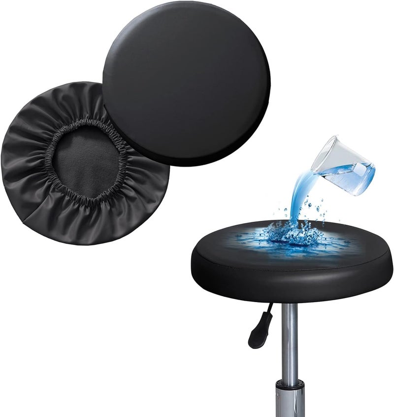 IYB Waterproof PU Leather Round Stool Cover Elastic Soft Durable Fits 3233 cm Set of 2 Easy Clean Versatile Use - Image 1