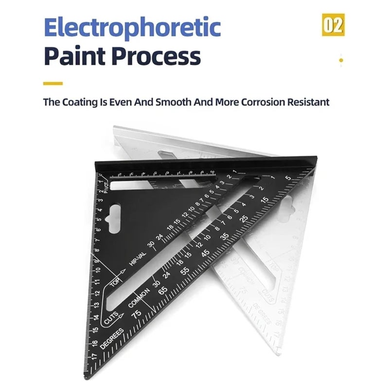 17 سم مربع نجارة أسود من سبائك الألومنيوم مسطرة قياس النجارة 7 بوصة أداة قياس - Image 3