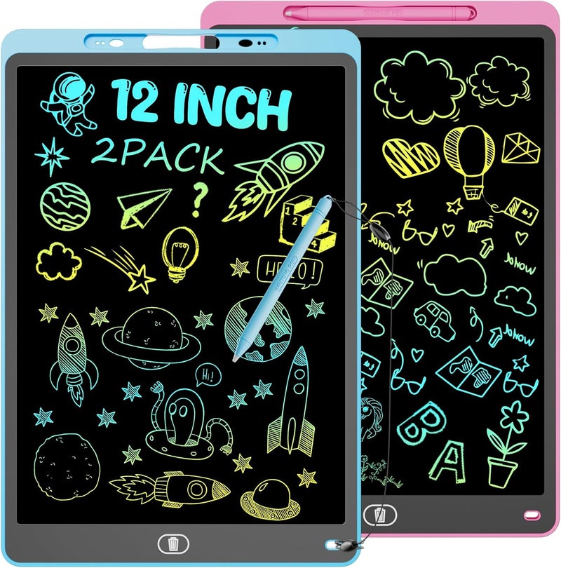 لوحة كتابة LCD بحجم 12 بوصة - عبوة من 2 - لوحات رسم قابلة للمسح وإعادة الاستخدام للأطفال والبالغين - Image 1