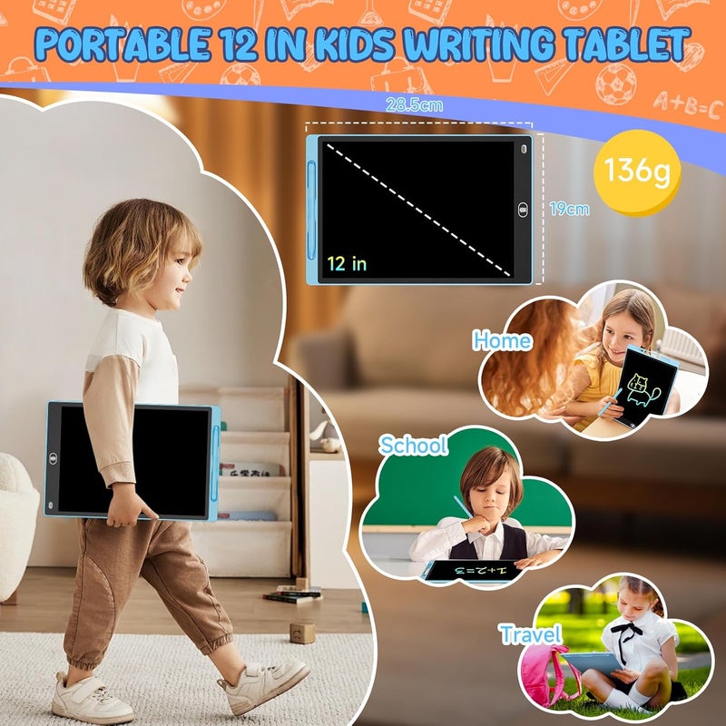 لوحة كتابة LCD بحجم 12 بوصة - عبوة من 2 - لوحات رسم قابلة للمسح وإعادة الاستخدام للأطفال والبالغين - Image 5