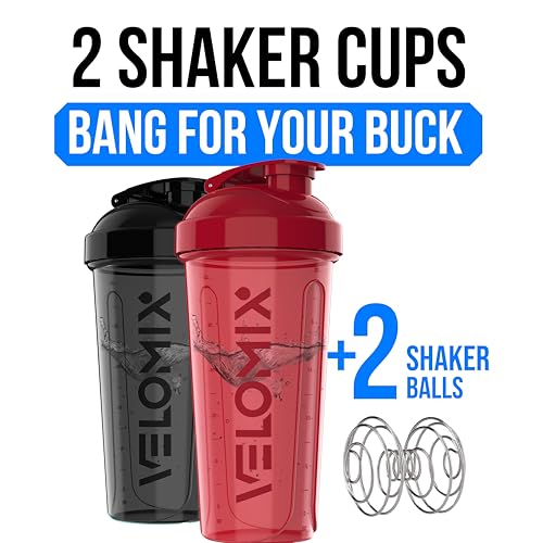 VELOMIX 2 Pack 28 oz Protein Shaker Bottles for Protein Mixes 2x Wire Whisk Leak Proof Shaker Cups for Protein Shakes and Pre Workout Protein Shaker Bottle Pack B1 RedBlack - Image 3