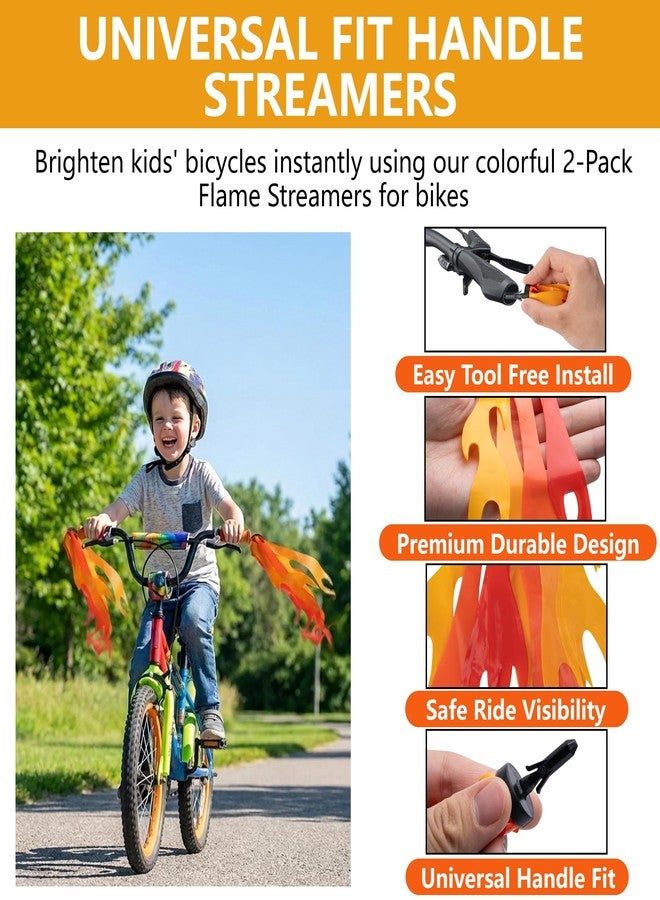 SHANGXING 2 Pcs Flame Kids Bicycle Streamers, 10 Inches Flame Bicycle Tassels for Boys Girls, Colorful Bike Handle Decoration Accessories for Bicycle Handlebar Scooter Grips - Image 2