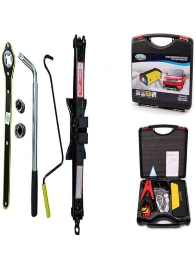 Portable scissor lift kit with a capacity of up to 2 tons, including air blower and tire changing tools, for emergency and roadside maintenance. - Image 3