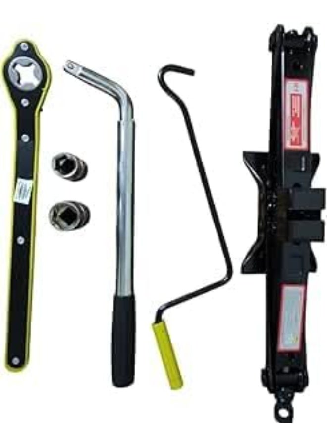 Portable scissor lift kit with a capacity of up to 2 tons, including air blower and tire changing tools, for emergency and roadside maintenance. - Image 2