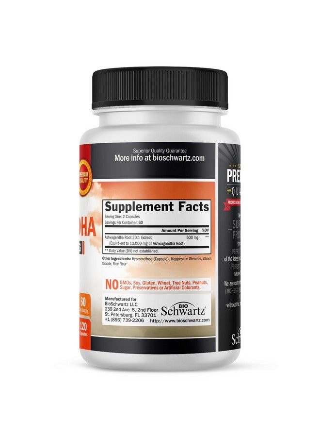 BioSchwartz مكملات بيوشوارز أشواغاندا - كبسولات أشواغاندا بتركيز إضافي 500 ملغ لكل حصة - خالية من الغلوتين، غير معدلة وراثيًا، مصنوعة في الولايات المتحدة بمكونات مستوردة عالميًا، 60 حصة (120 عدد)  - Image 2