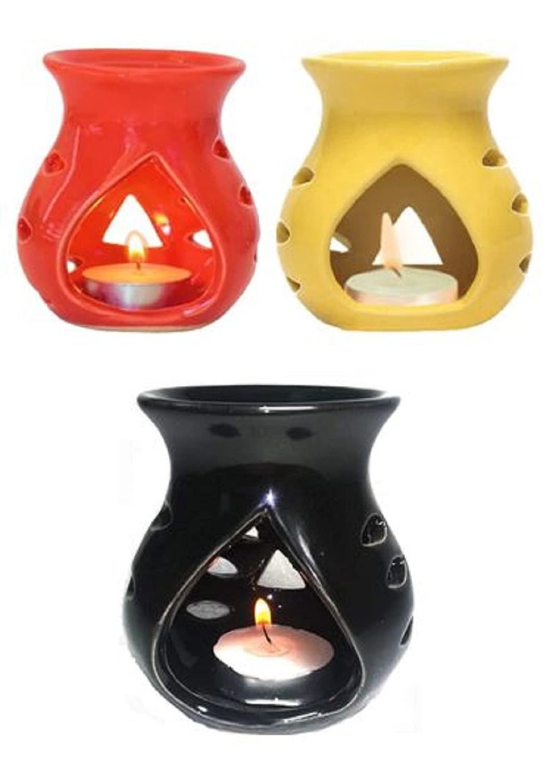 Mkd2 Rise Mkd2 Rise Ceramic Oil Diffuser Aroma Burner with Tealight Red Yellow Black Set of 3  - Image 1