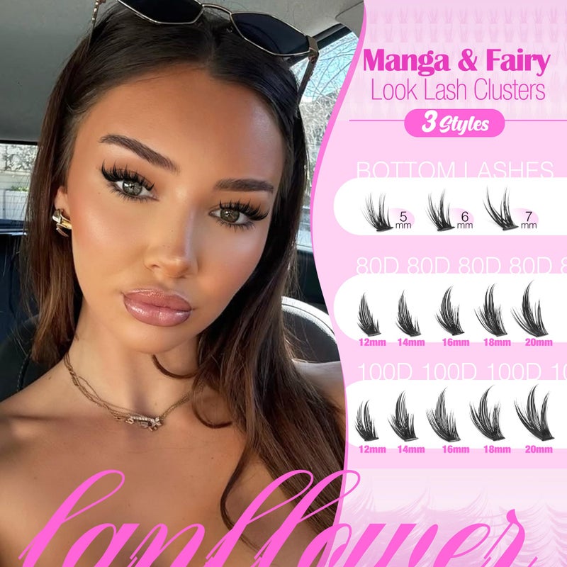 LANFLOWER Spiky Lash Clusters Manga Eyelash Clusters D Curve Cluster Eyelash Extensions Wispy Cluster Lashes with Bottom Lashes 12-20mm Fairy Individual Lashes by Lanflower - Image 4