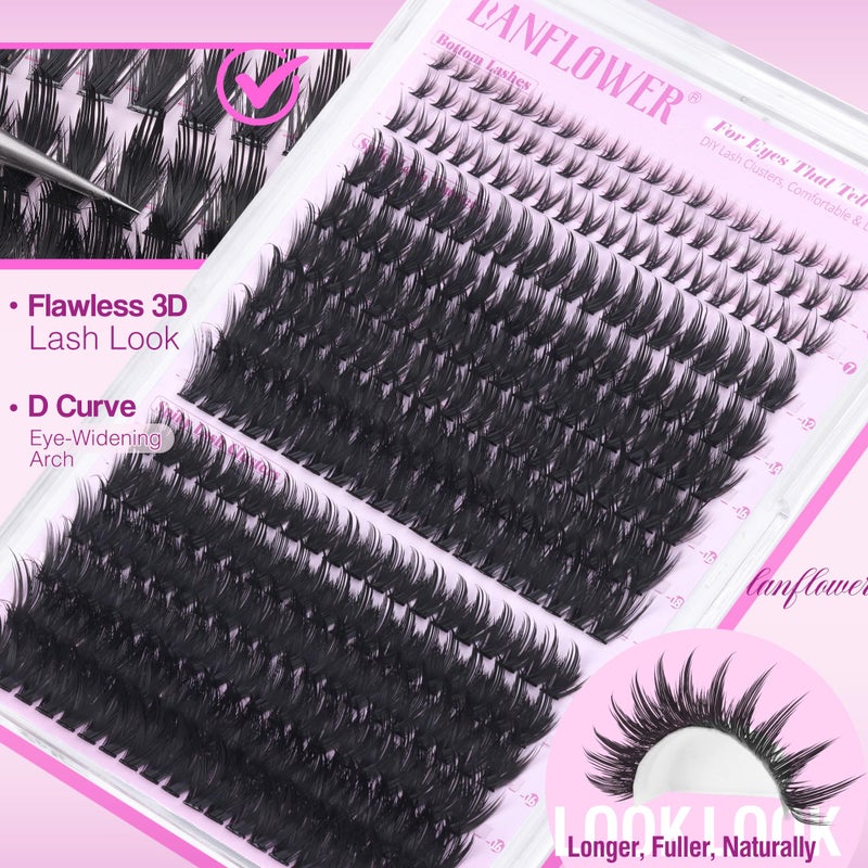 LANFLOWER Spiky Lash Clusters Manga Eyelash Clusters D Curve Cluster Eyelash Extensions Wispy Cluster Lashes with Bottom Lashes 12-20mm Fairy Individual Lashes by Lanflower - Image 5