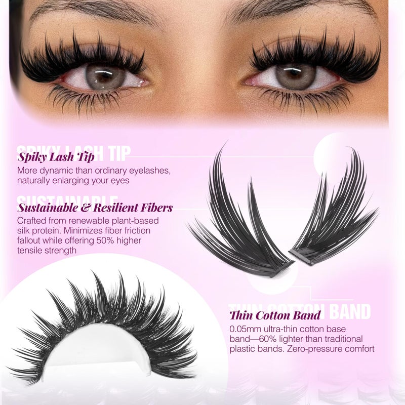LANFLOWER Spiky Lash Clusters Manga Eyelash Clusters D Curve Cluster Eyelash Extensions Wispy Cluster Lashes with Bottom Lashes 12-20mm Fairy Individual Lashes by Lanflower - Image 3