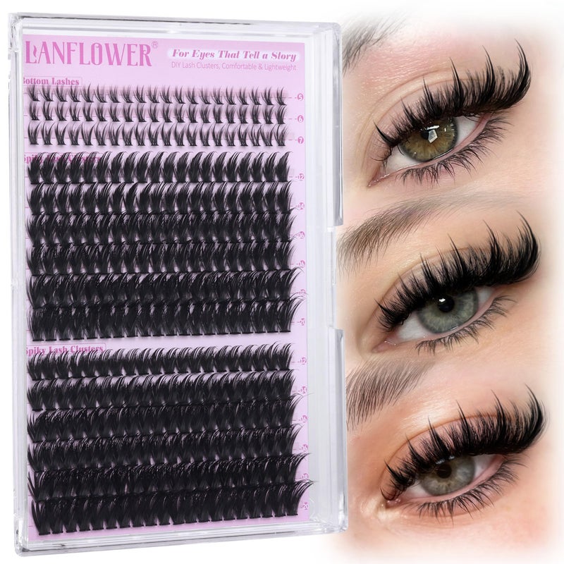 LANFLOWER Spiky Lash Clusters Manga Eyelash Clusters D Curve Cluster Eyelash Extensions Wispy Cluster Lashes with Bottom Lashes 12-20mm Fairy Individual Lashes by Lanflower - Image 1