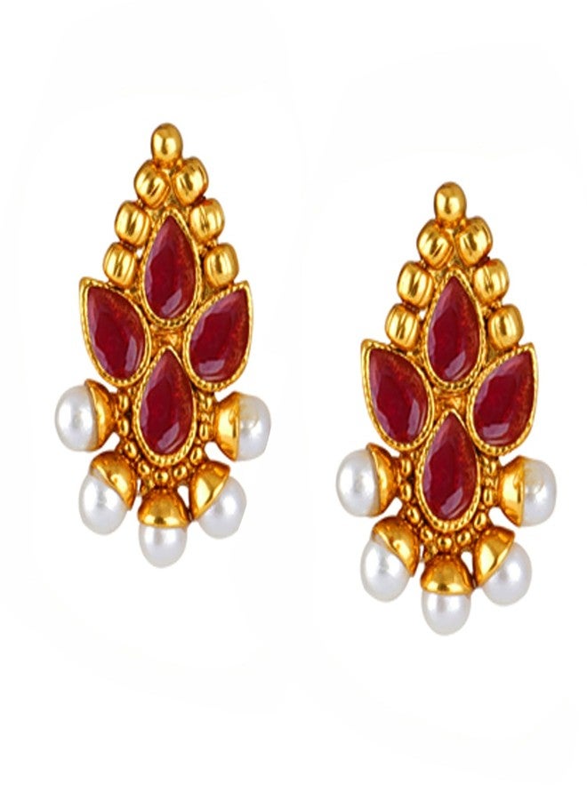 JFL - Jewellery for Less Traditional Ethnic Gold Plated Necklace Set studded with Ruby Red Stones and embelished with Pearls For Women.,Valentine - Image 5