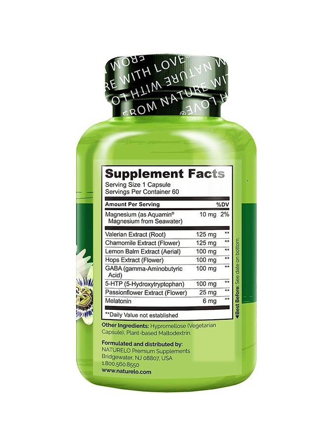 NATURELO - Sleep Formula With 6mg Melatonin Sleep Aid With Natural Valerian Chamomile & lemon Balm,For Occasional Sleep Support 60 Vegetarian Capsules - Image 1