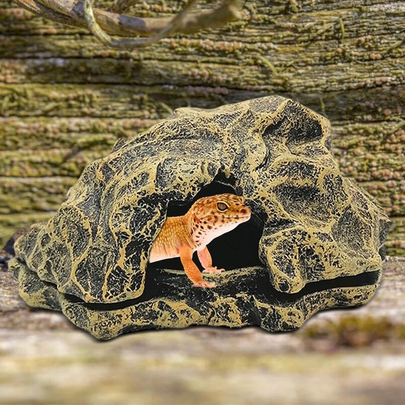 Aquarium Habitat Decor for Reptiles with Hiding Cave, Bronze Color - Image 3