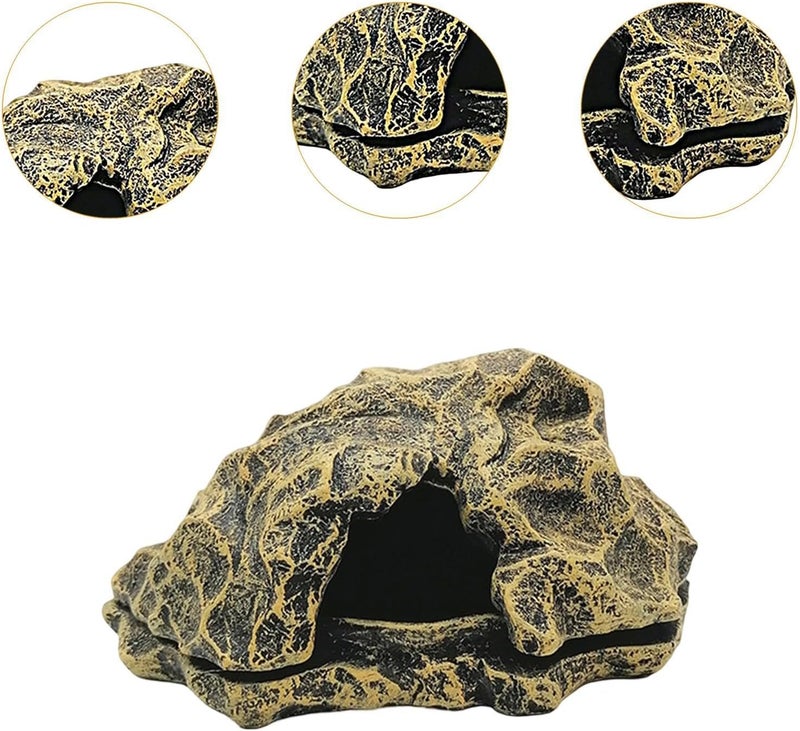 Aquarium Habitat Decor for Reptiles with Hiding Cave, Bronze Color - Image 2