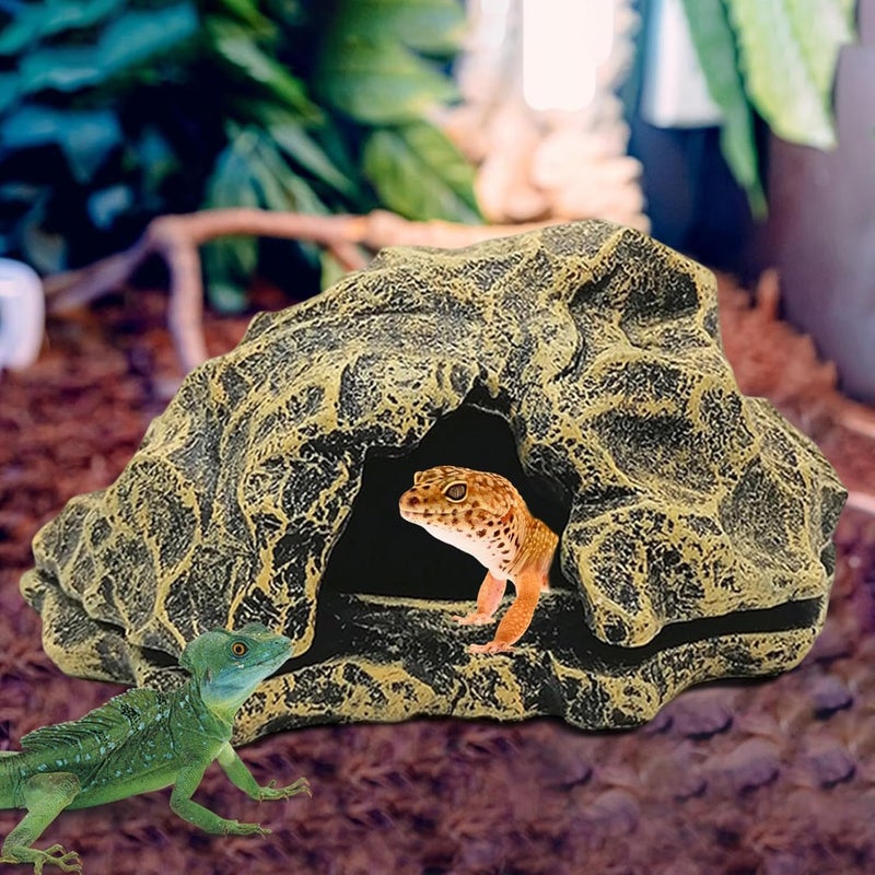 Aquarium Habitat Decor for Reptiles with Hiding Cave, Bronze Color - Image 4