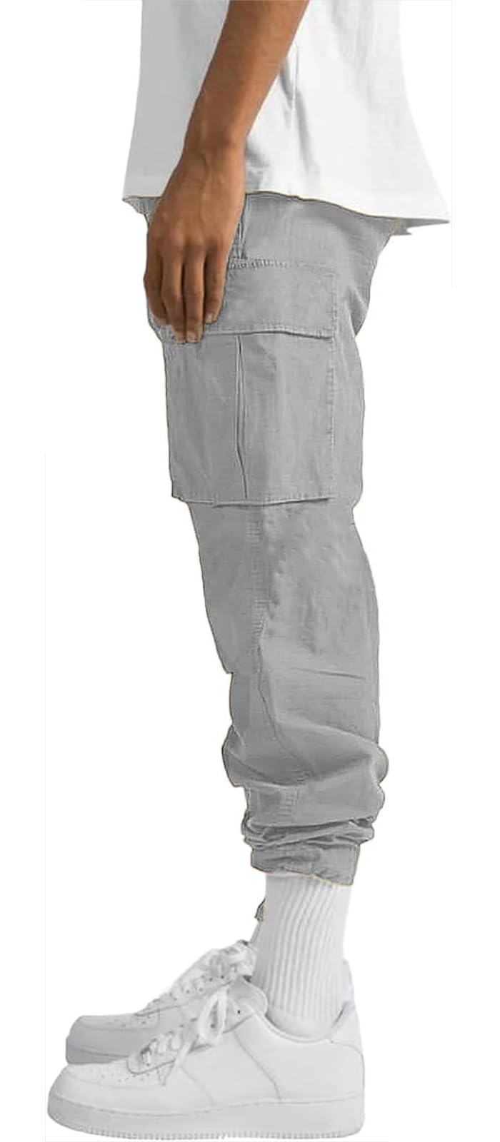 HUNGSON Mens Cargo Pants Drawstring Casual Hiking Pants Joggers Athletic Trousers Cotton Loose Straight Sweatpants for Men Grey - Image 2