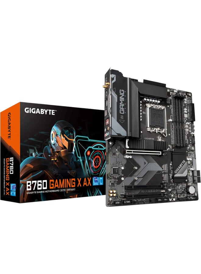 جيجابايت لوحة أم GIGABYTE B760 Gaming X AX (LGA 1700/ إنتل/ B760/ ATX/ DDR5/ M.2/ PCIe 4.0/ USB 3.2 Gen2X2 Type-C/ AMD WiFi 6E/ 2.5GbE LAN/ Q-Flash Plus/ PCIe EZ-Latch) - Image 1