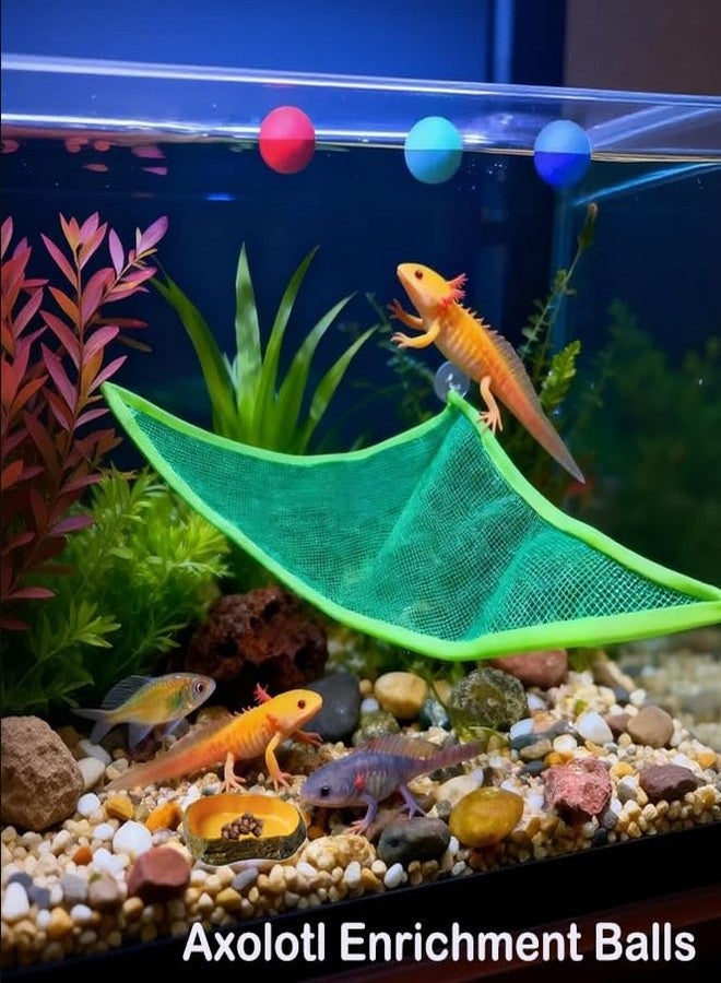 Fejapa 8 pcs Axolotl Hammock with Feeding Dish Floating Ball Axolotl Net for Aquarium Axolotl Enrichment Toys Reptile Triangle Hammocks Lounger Ladder Breathable Mesh Bearded Dragon Tank Accessories Green M - Image 2