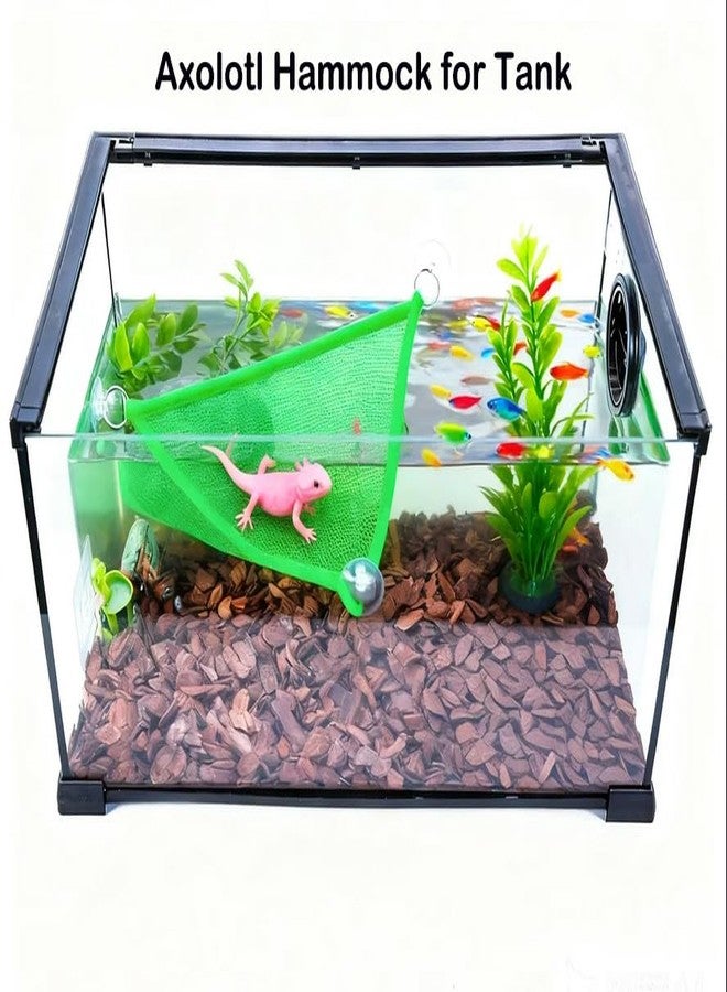 Fejapa 8 pcs Axolotl Hammock with Feeding Dish Floating Ball Axolotl Net for Aquarium Axolotl Enrichment Toys Reptile Triangle Hammocks Lounger Ladder Breathable Mesh Bearded Dragon Tank Accessories Green M - Image 3