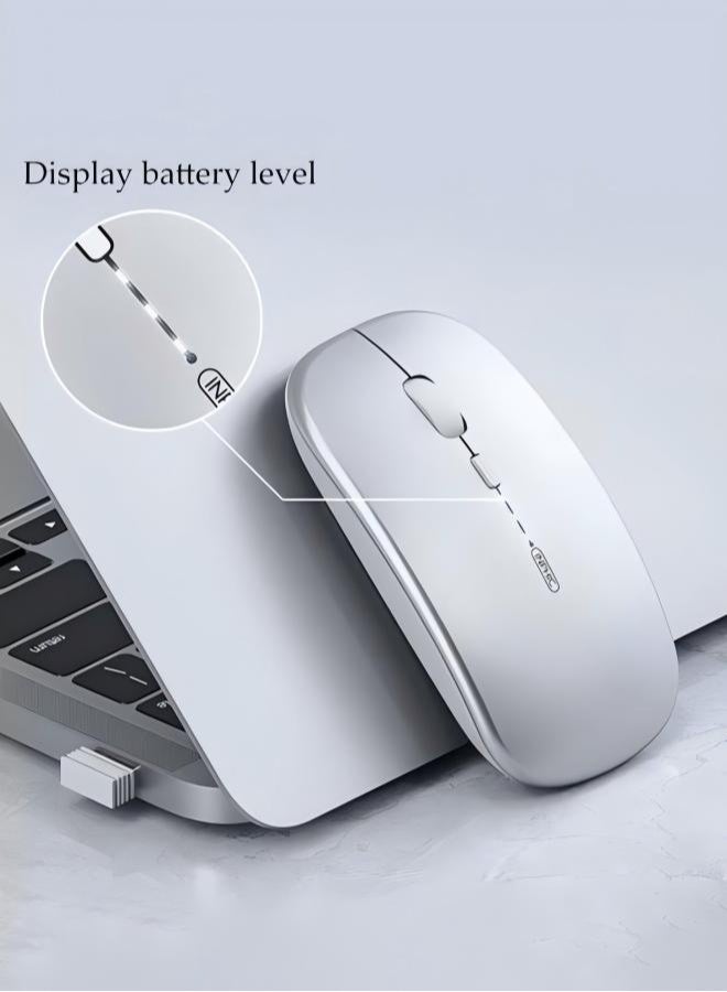 DUNISO Wireless Mouse (USB) 2.4GHz, Battery Level Display, Mute Slim, Charging, Suitable For Tablets, Phones And Computers Silver (57.5*112mm) - Image 1