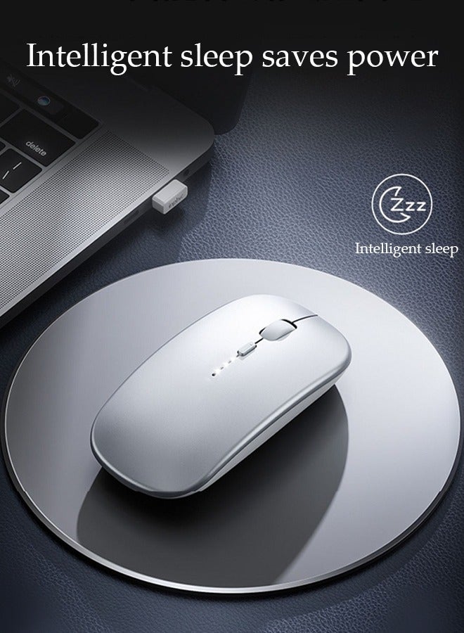DUNISO Wireless Mouse (USB) 2.4GHz, Battery Level Display, Mute Slim, Charging, Suitable For Tablets, Phones And Computers Silver (57.5*112mm)  - Image 3