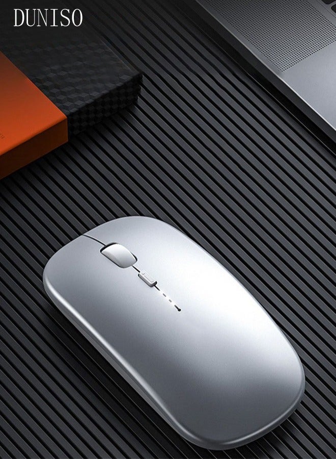 DUNISO Wireless Mouse (USB) 2.4GHz, Battery Level Display, Mute Slim, Charging, Suitable For Tablets, Phones And Computers Silver (57.5*112mm)  - Image 1