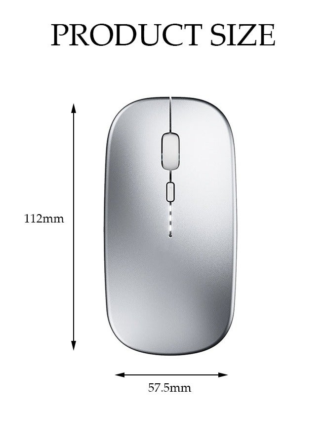 DUNISO Wireless Mouse (USB) 2.4GHz, Battery Level Display, Mute Slim, Charging, Suitable For Tablets, Phones And Computers Silver (57.5*112mm)  - Image 2