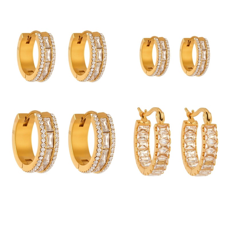 Liu Yue Mo Shang Mili Flashy Full Zirconia Hoop Earrings, Stainless Steel with 18K Real Gold Plating - Luxurious Women's Jewelry, Instagram-Worthy Design - F507-Gold Zirconia Earrings-M-12mm - Image 3