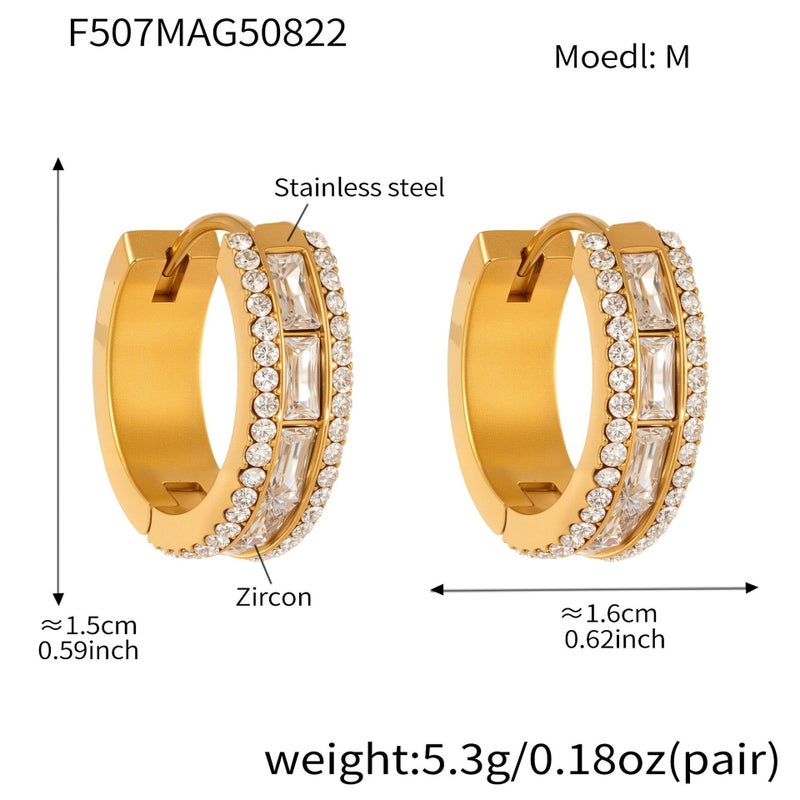 Liu Yue Mo Shang Mili Flashy Full Zirconia Hoop Earrings, Stainless Steel with 18K Real Gold Plating - Luxurious Women's Jewelry, Instagram-Worthy Design - F507-Gold Zirconia Earrings-M-12mm - Image 1
