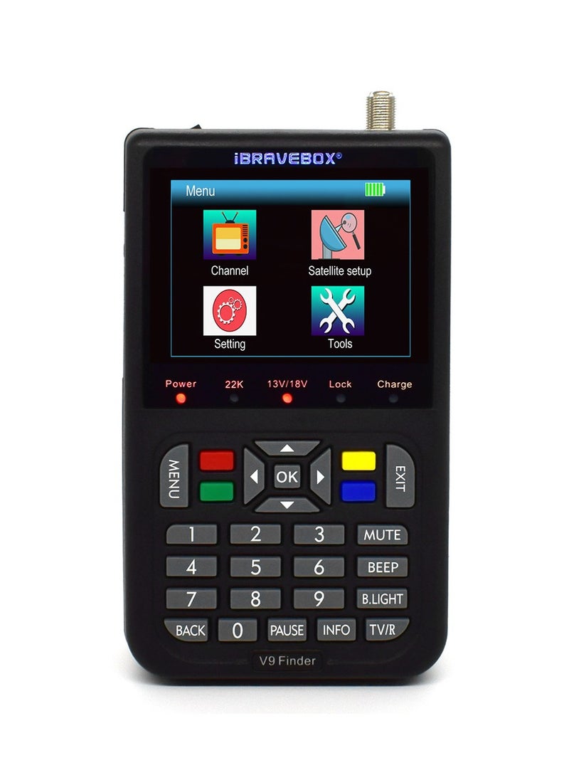 جهاز قياس إشارة الأقمار الصناعية الرقمي V9، مزود ببطارية ليثيوم أيون مدمجة، وشاشة LCD مقاس 3.5 بوصة، ودقة عرض كاملة 16 بت، وذاكرة وصول عشوائي 64 ميجابايت وذاكرة وصول عشوائي 1 جيجابايت وذاكرة DDR3 للتلفزيون الفضائي (أسود)
