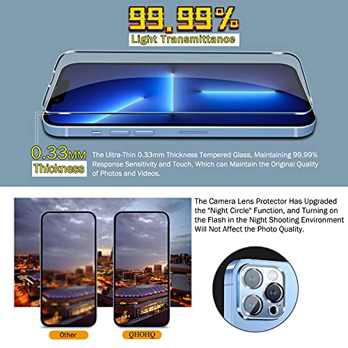 QHOHQ 3 Pack Screen Protector for iPhone 13 Pro Max 6.7" with 3 Pack Tempered Glass Camera Lens Protector, Ultra HD, 9H Hardness, Scratch Resistant, Easy Install - Case Friendly - Image 5