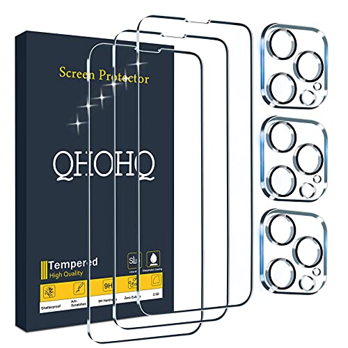 QHOHQ 3 Pack Screen Protector for iPhone 13 Pro Max 6.7" with 3 Pack Tempered Glass Camera Lens Protector, Ultra HD, 9H Hardness, Scratch Resistant, Easy Install - Case Friendly - Image 1
