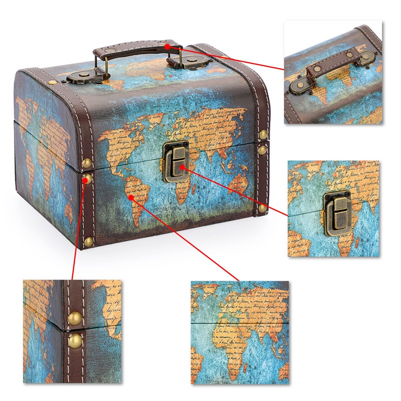 ELLDOO Decorative Treasure Chest Box, Wooden + PU Leather Storage Box for Jewelry Trinkets, Keepsakes box for Girls Women Gifts (Green Map Pattern) - Image 3
