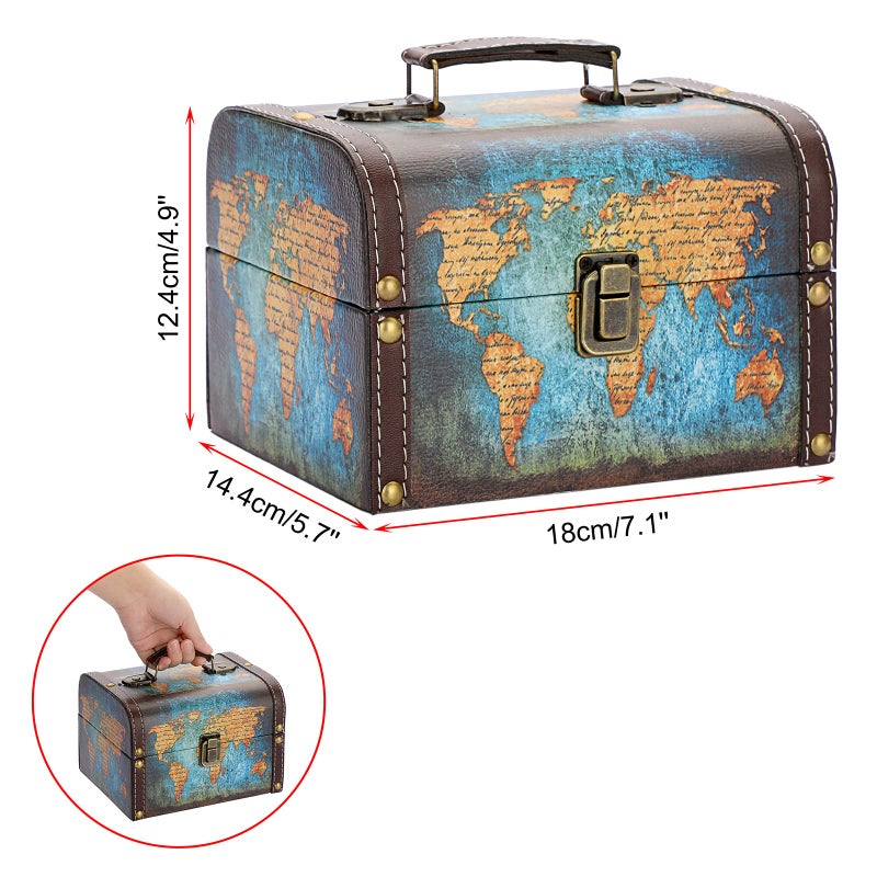 ELLDOO Decorative Treasure Chest Box, Wooden + PU Leather Storage Box for Jewelry Trinkets, Keepsakes box for Girls Women Gifts (Green Map Pattern) - Image 2