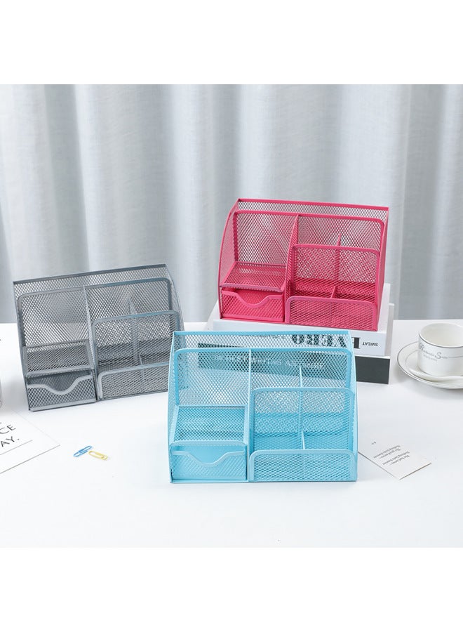 pincai Multi-grid Metal Creative Pen Holder Pen Barrel Multi-functional Office Stationery Storage Drawer Desktop Storage Box - Image 4